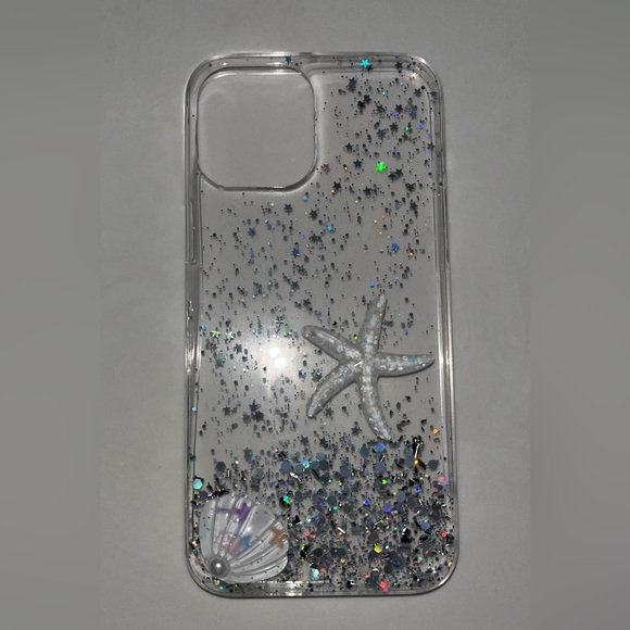 iPhone 12 ProMax Clear Glittery Seashell Charm Soft Phone Case - Picture 2 of 5